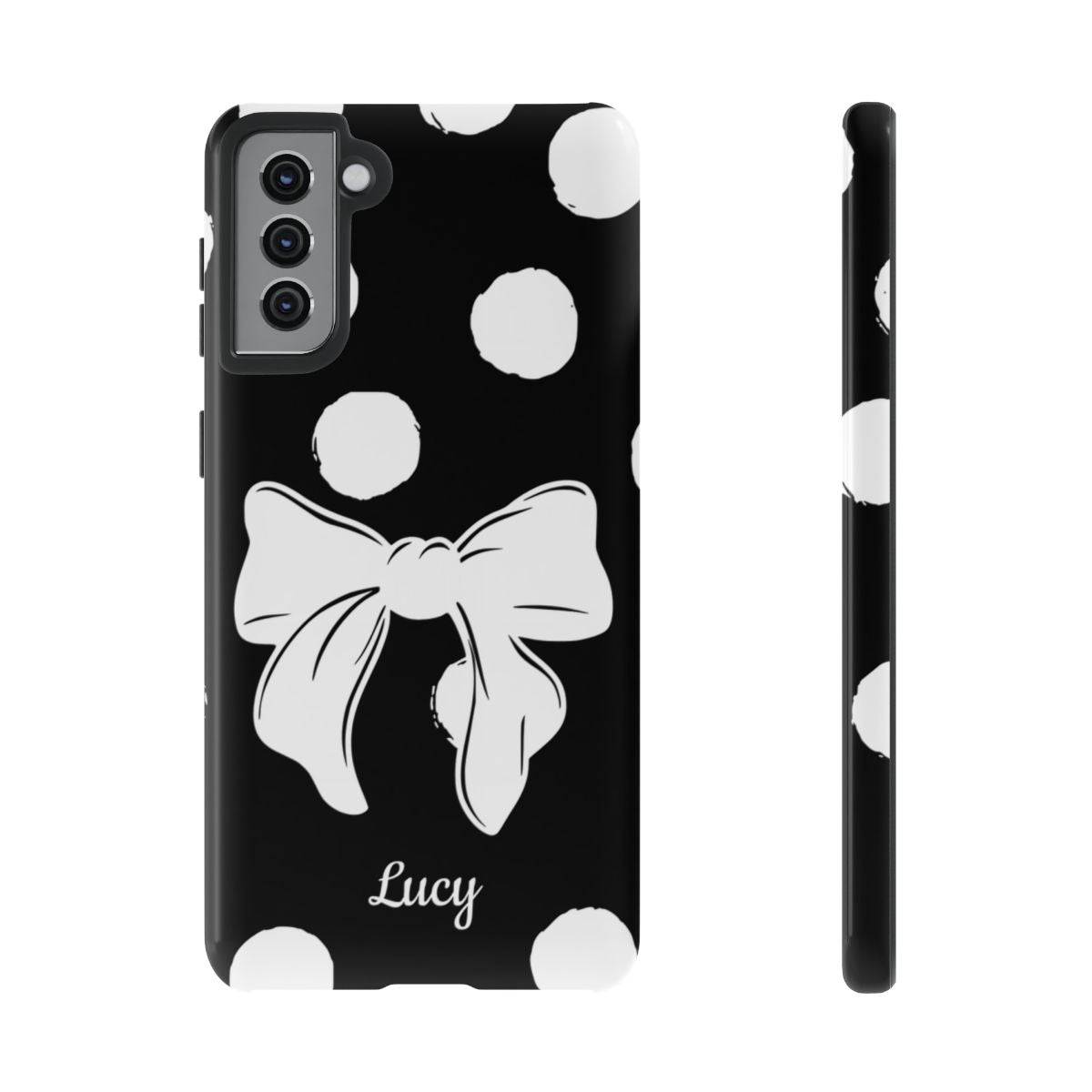 Personalized Black Polka Dot Bow Phone Case – Custom Name Coquette Retro Aesthetic