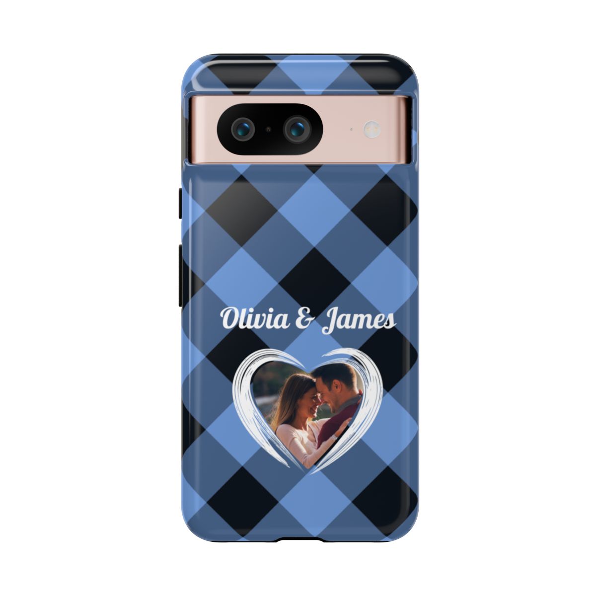Personalized Blue Plaid Phone Case - Custom Photo & Name