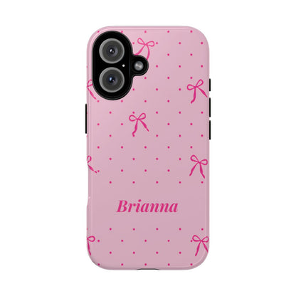 Personalized Pink Bow Phone Case – Custom Name Polka Dot Coquette Aesthetic