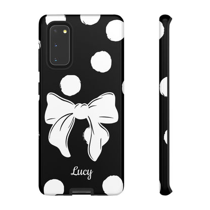 Personalized Black Polka Dot Bow Phone Case – Custom Name Coquette Retro Aesthetic