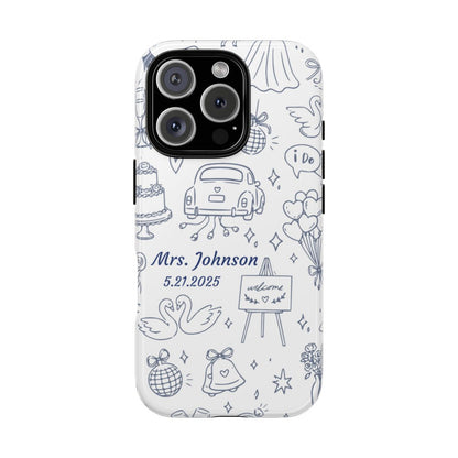 Navy Blue Personalized Wedding Phone Case – Custom Name & Date Bridal Gift