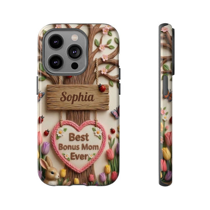 Personalized Bonus Mom Phone Case – Custom Name Clay Spring Garden Aesthetic