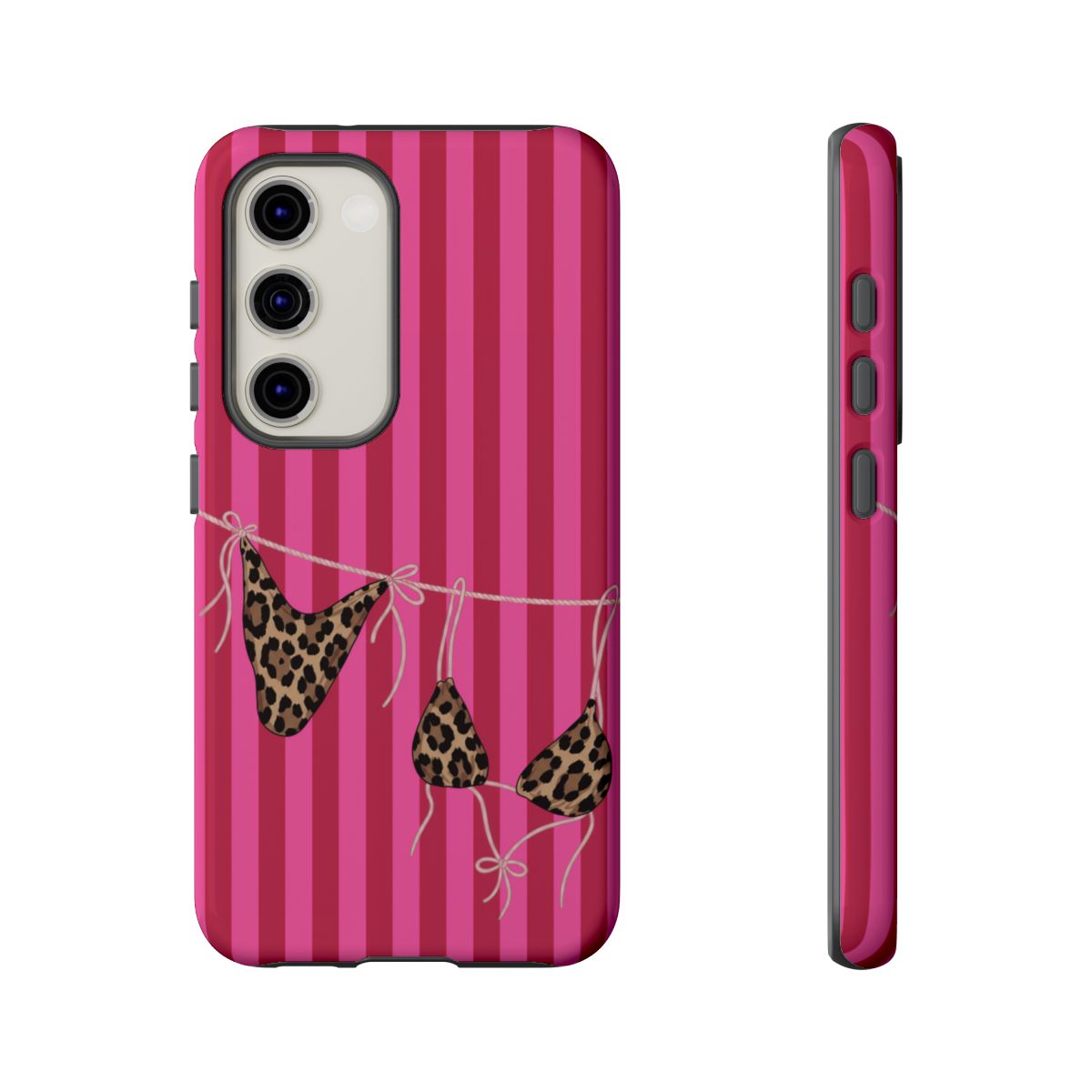 Leopard Bikini Striped Phone Case – Trendy Summer Beach Aesthetic