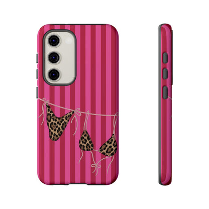 Leopard Bikini Striped Phone Case – Trendy Summer Beach Aesthetic