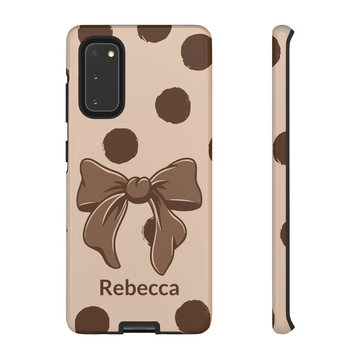 Personalized Brown Polka Dot Bow Phone Case – Custom Name Coquette Retro Aesthetic