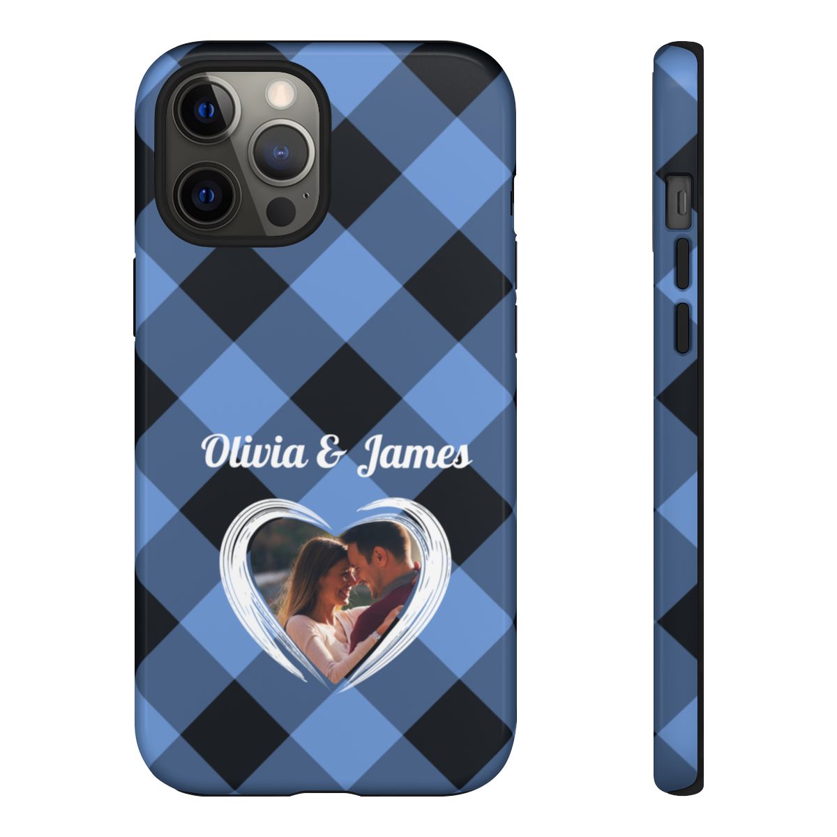 Personalized Blue Plaid Phone Case - Custom Photo & Name