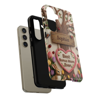 Personalized Bonus Mom Phone Case – Custom Name Clay Spring Garden Aesthetic