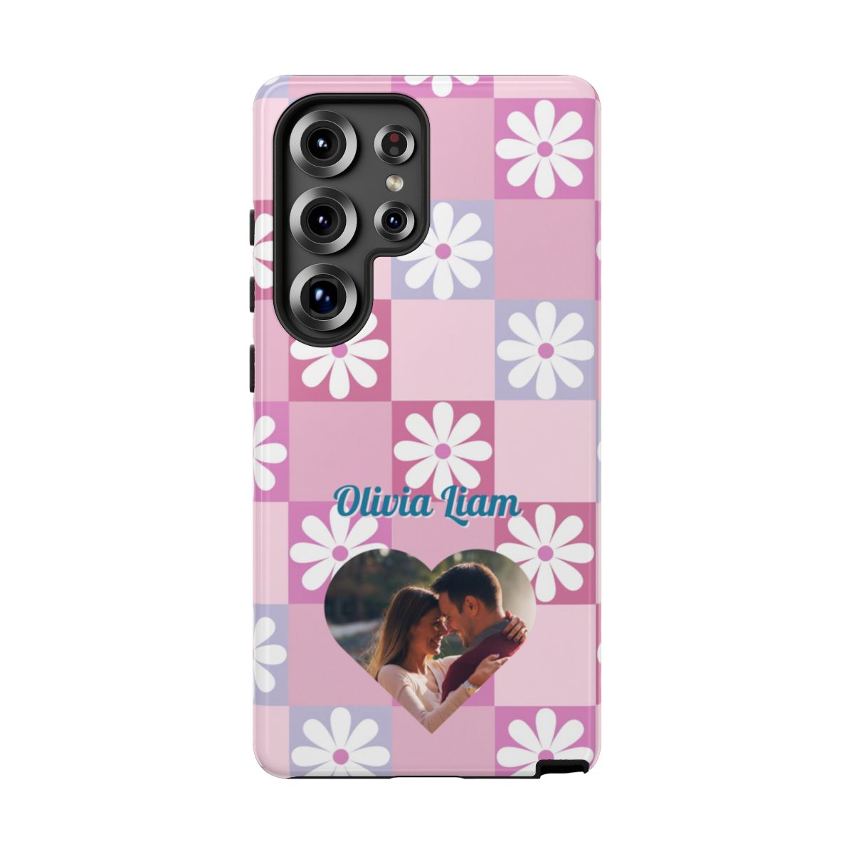 Personalized Pink Floral Checkered Tough Case