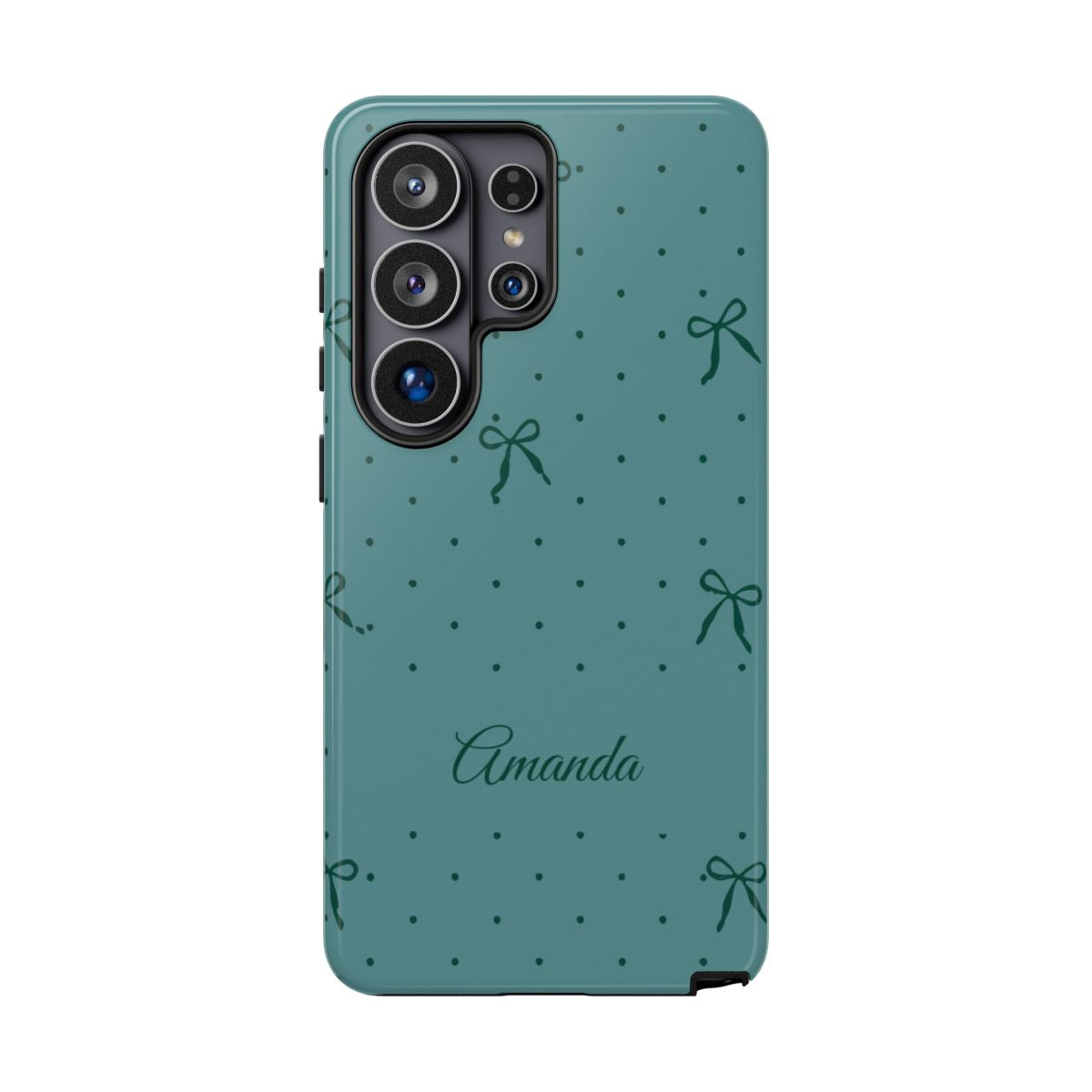 Personalized Teal Bow Phone Case – Custom Name Coquette Polka Dot Aesthetic