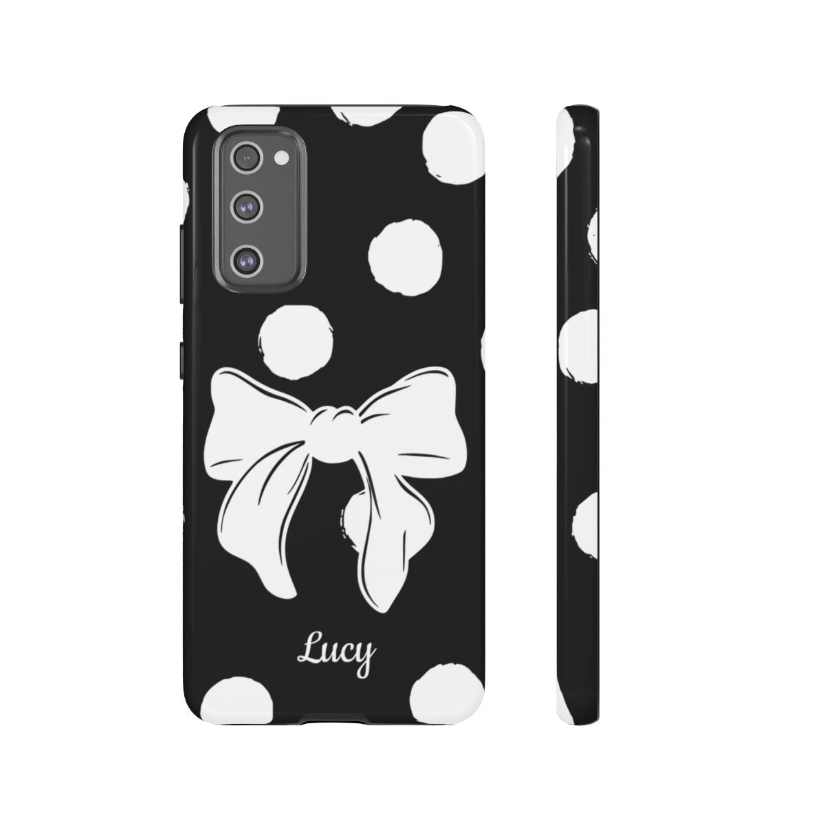 Personalized Black Polka Dot Bow Phone Case – Custom Name Coquette Retro Aesthetic