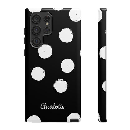 Personalized Black Polka Dot Phone Case – Custom Name Bold Monochrome Aesthetic
