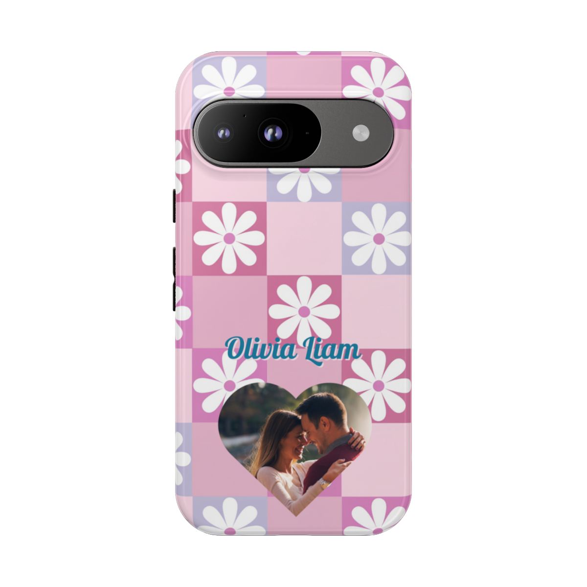Personalized Pink Floral Checkered Tough Case