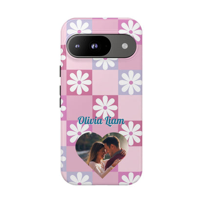 Personalized Pink Floral Checkered Tough Case