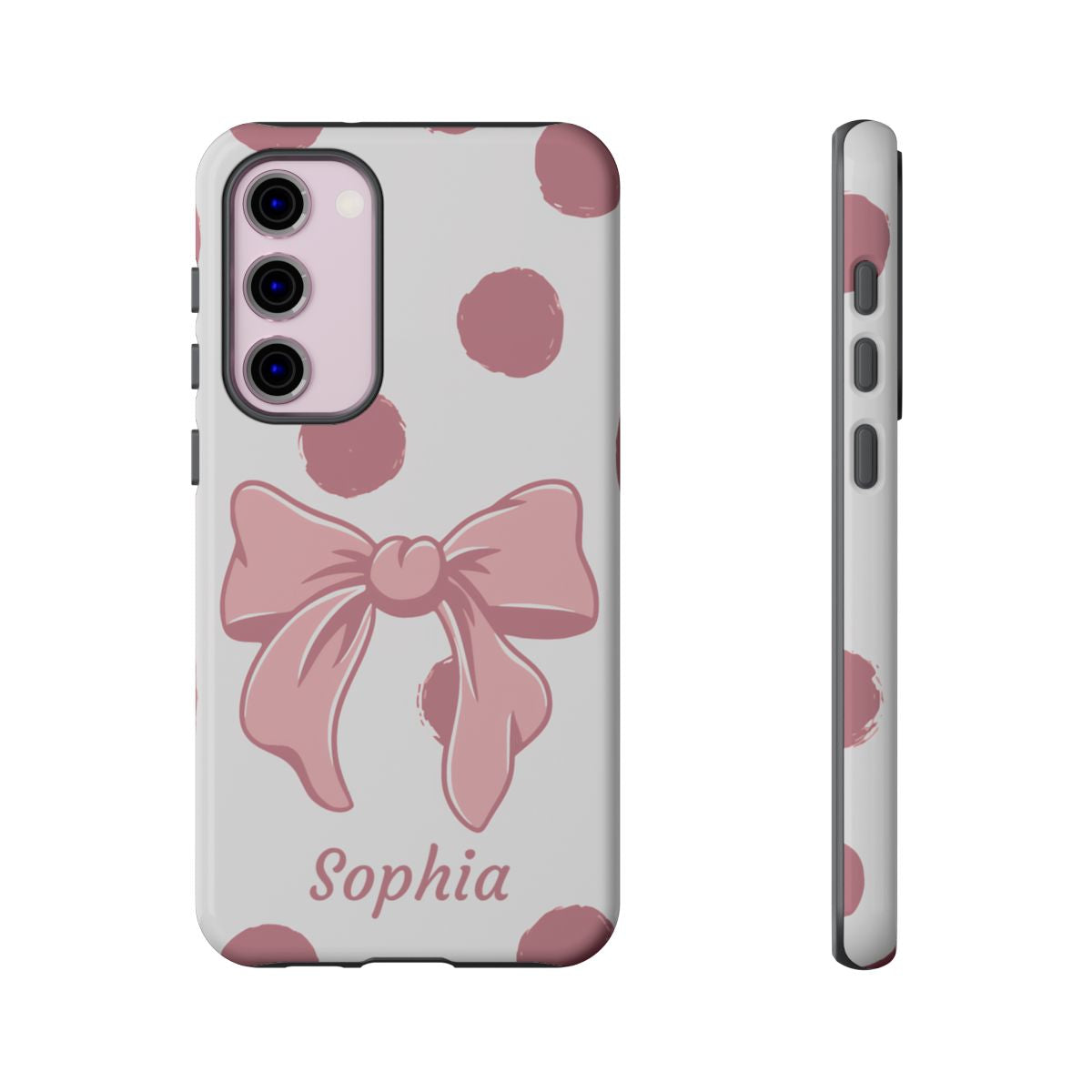 Personalized Pink Polka Dot Bow Phone Case – Custom Name Coquette Aesthetic