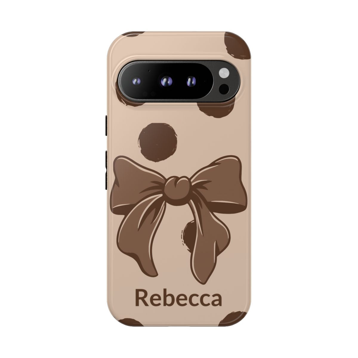 Personalized Brown Polka Dot Bow Phone Case – Custom Name Coquette Retro Aesthetic
