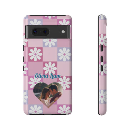 Personalized Pink Floral Checkered Tough Case