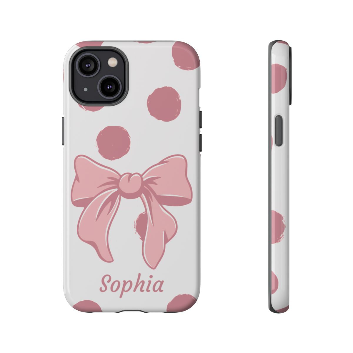 Personalized Pink Polka Dot Bow Phone Case – Custom Name Coquette Aesthetic