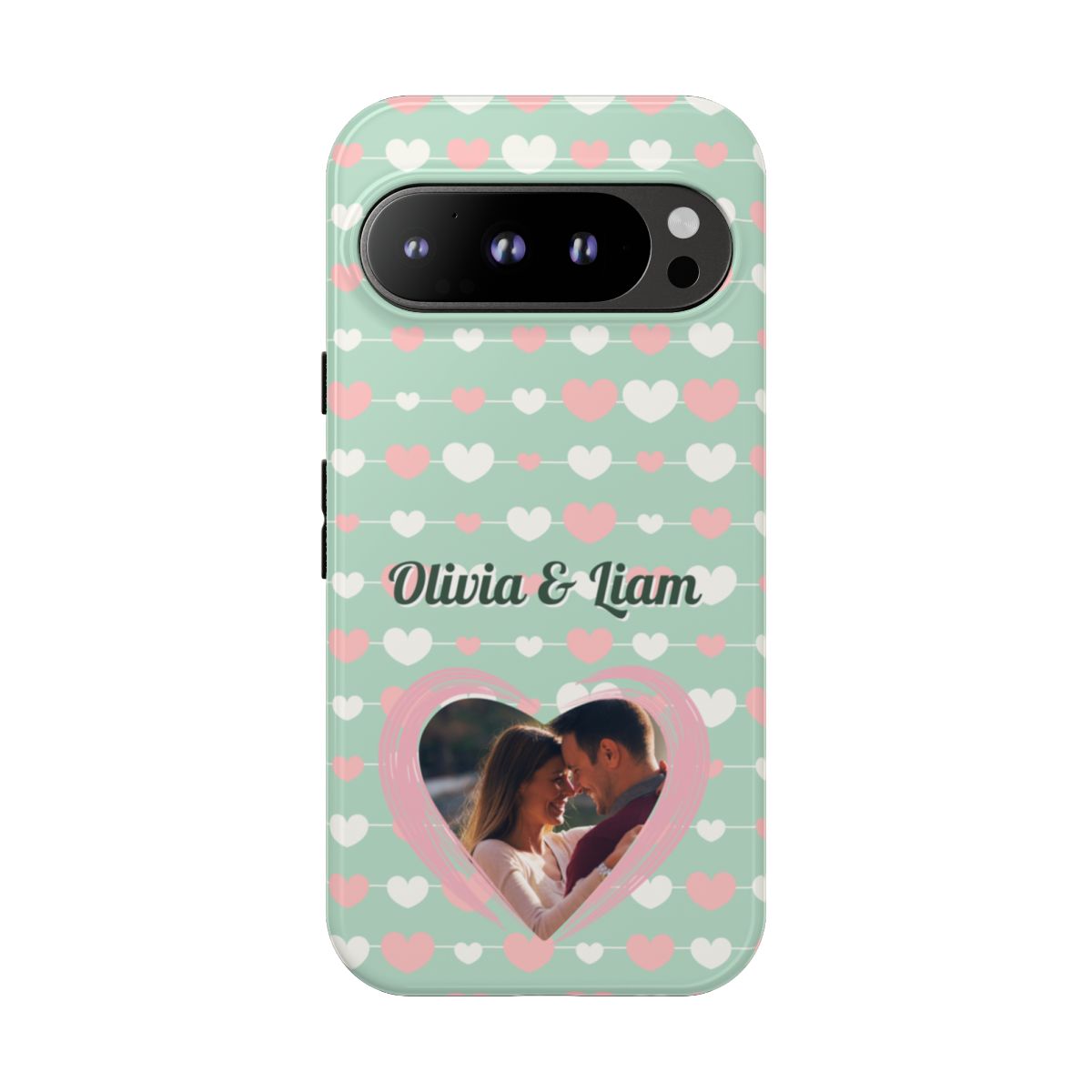Personalized Mint Green Heart Phone Case - Custom Name and Photo