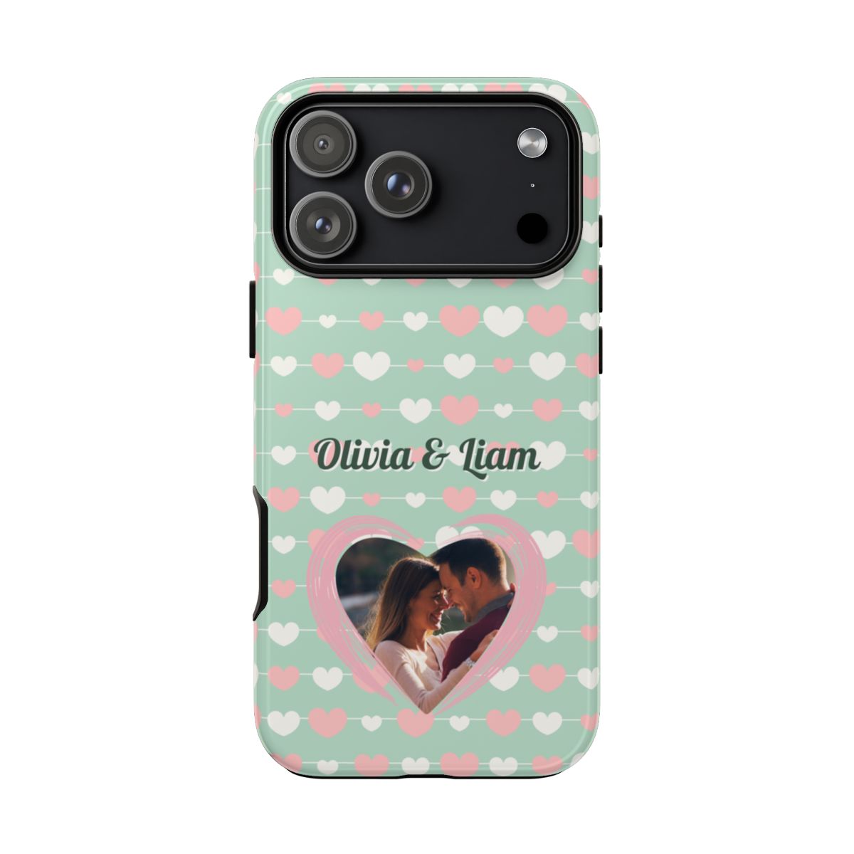 Personalized Mint Green Heart Phone Case - Custom Name and Photo