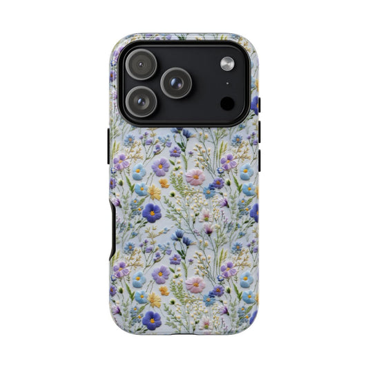 Wisteria Phone Case – Blue Embroidery Wildflower Aesthetic