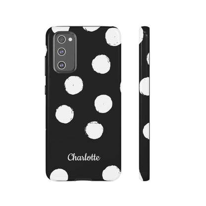 Personalized Black Polka Dot Phone Case – Custom Name Bold Monochrome Aesthetic