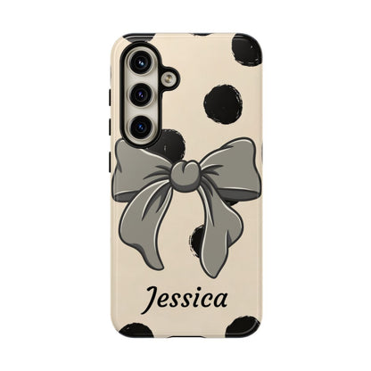 Personalized Polka Dot Bow Phone Case – Custom Name Coquette Retro Aesthetic