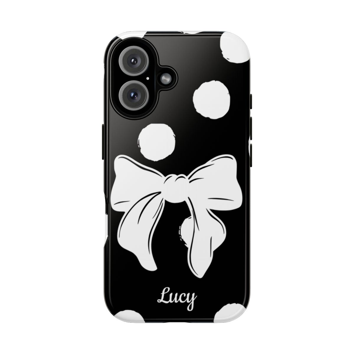 Personalized Black Polka Dot Bow Phone Case – Custom Name Coquette Retro Aesthetic