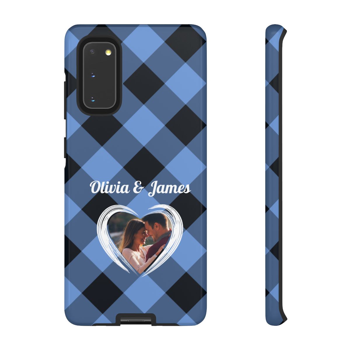 Personalized Blue Plaid Phone Case - Custom Photo & Name