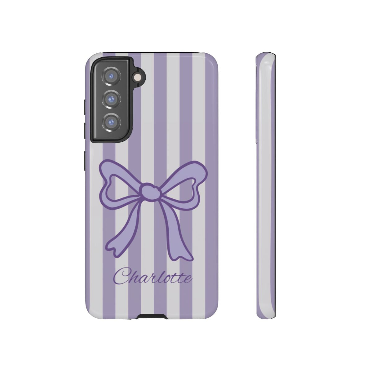 Personalized Lavender Bow Phone Case – Purple Striped Coquette Ribbon Aesthetic