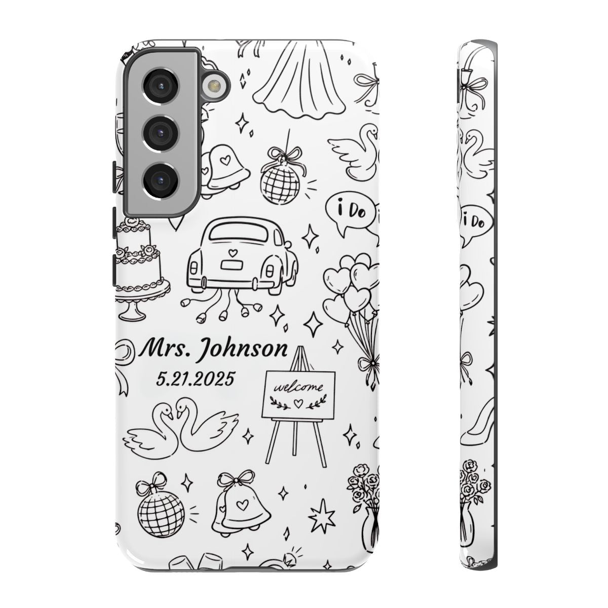Black Wedding Phone Case – Personalized Name & Date Gift