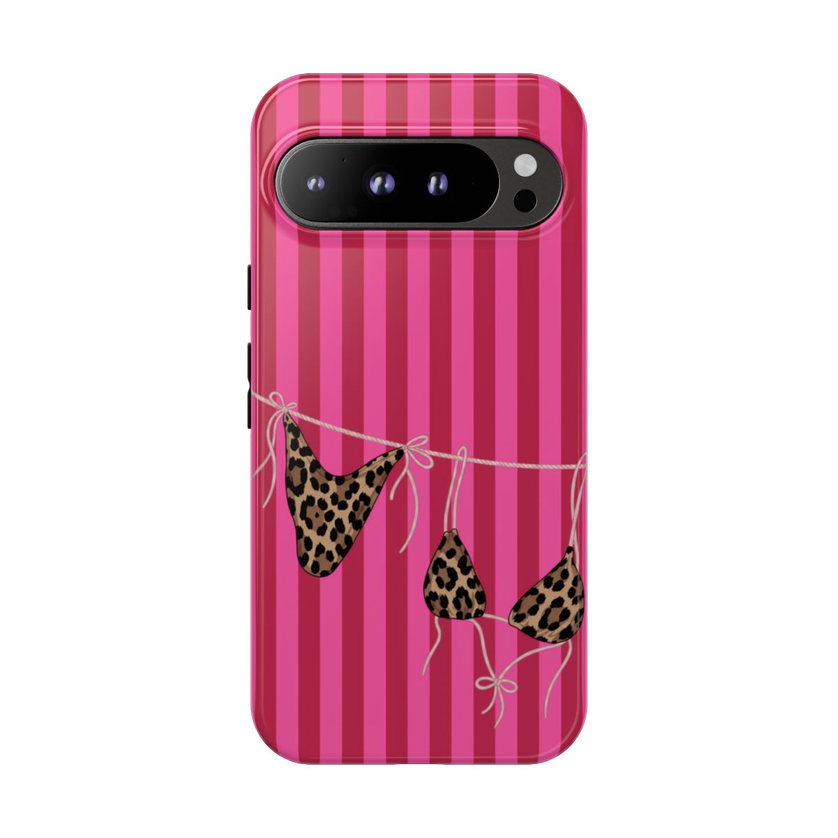 Leopard Bikini Striped Phone Case – Trendy Summer Beach Aesthetic