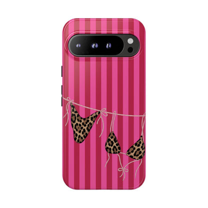 Leopard Bikini Striped Phone Case – Trendy Summer Beach Aesthetic