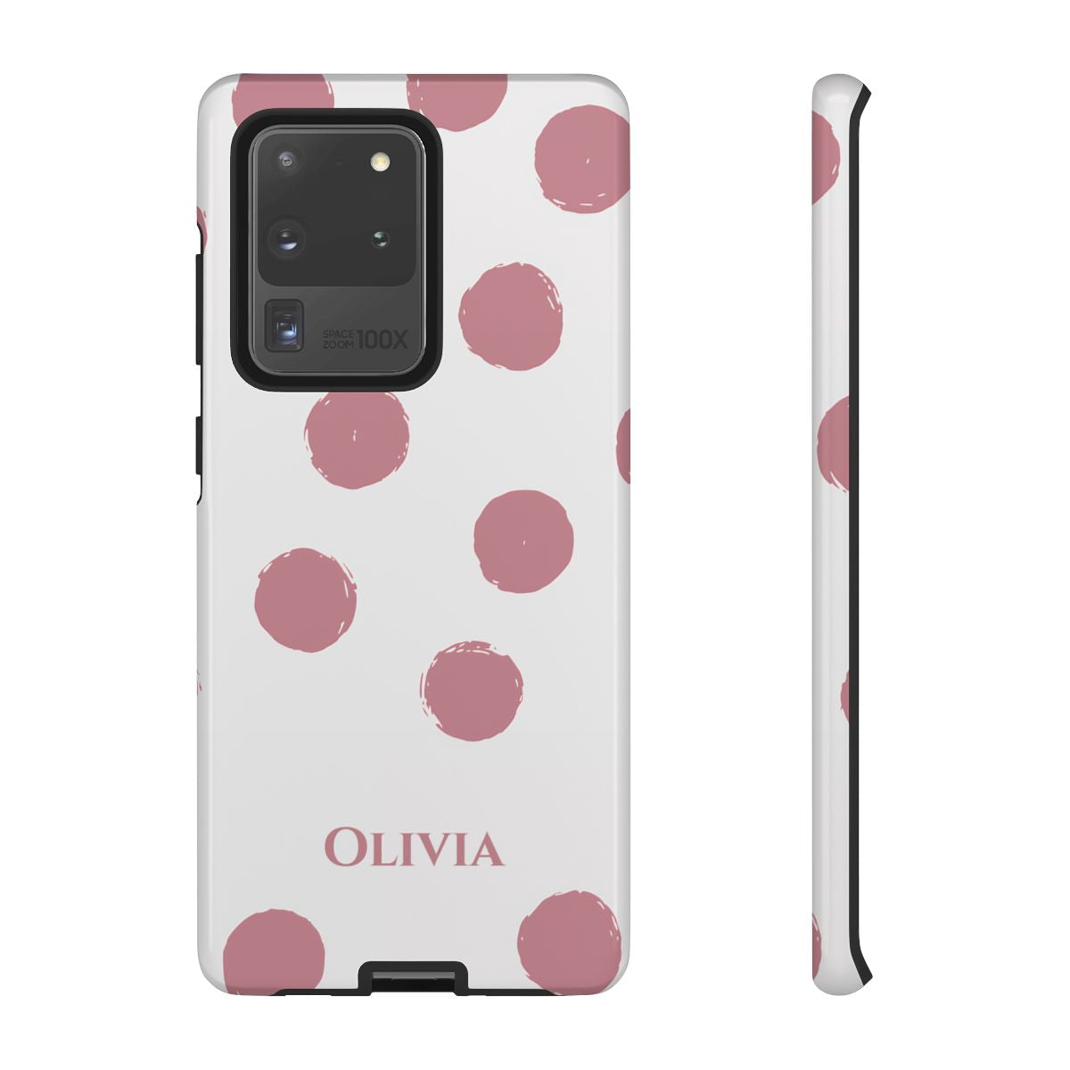 Personalized Pink Polka Dot Phone Case – Custom Name White Blush Aesthetic