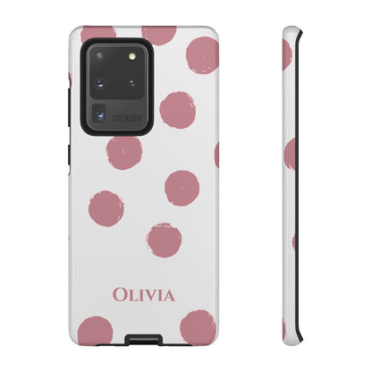 Personalized Pink Polka Dot Phone Case – Custom Name White Blush Aesthetic