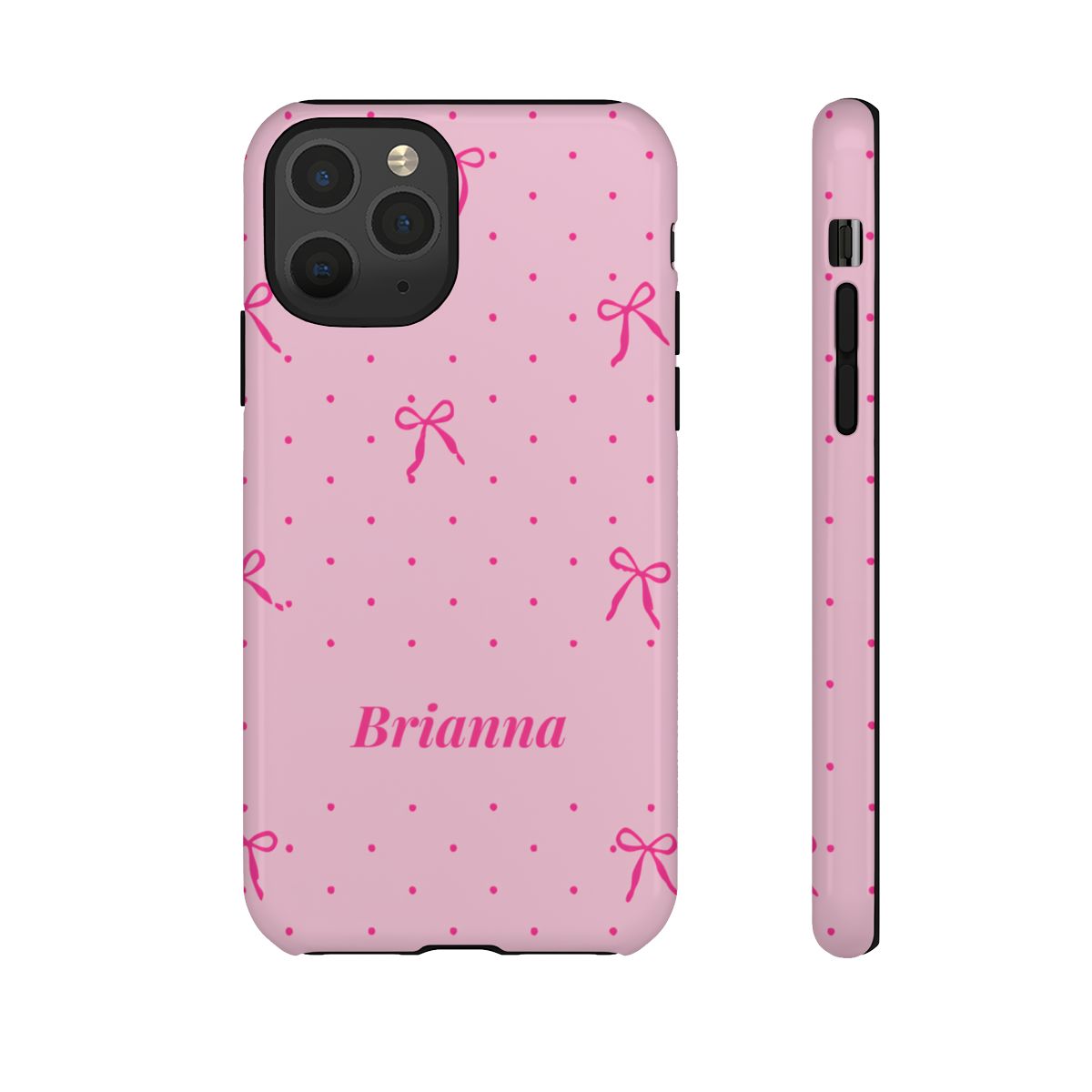 Personalized Pink Bow Phone Case – Custom Name Polka Dot Coquette Aesthetic