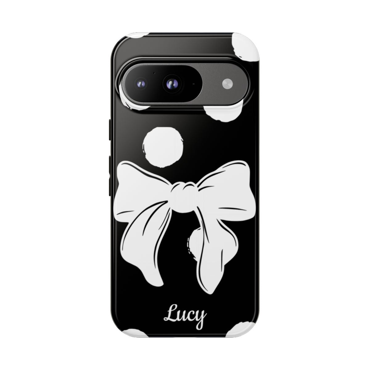 Personalized Black Polka Dot Bow Phone Case – Custom Name Coquette Retro Aesthetic