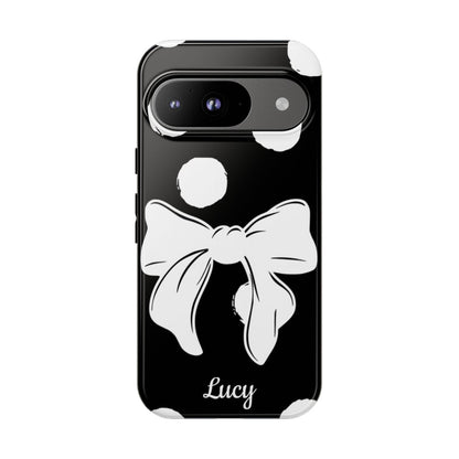 Personalized Black Polka Dot Bow Phone Case – Custom Name Coquette Retro Aesthetic