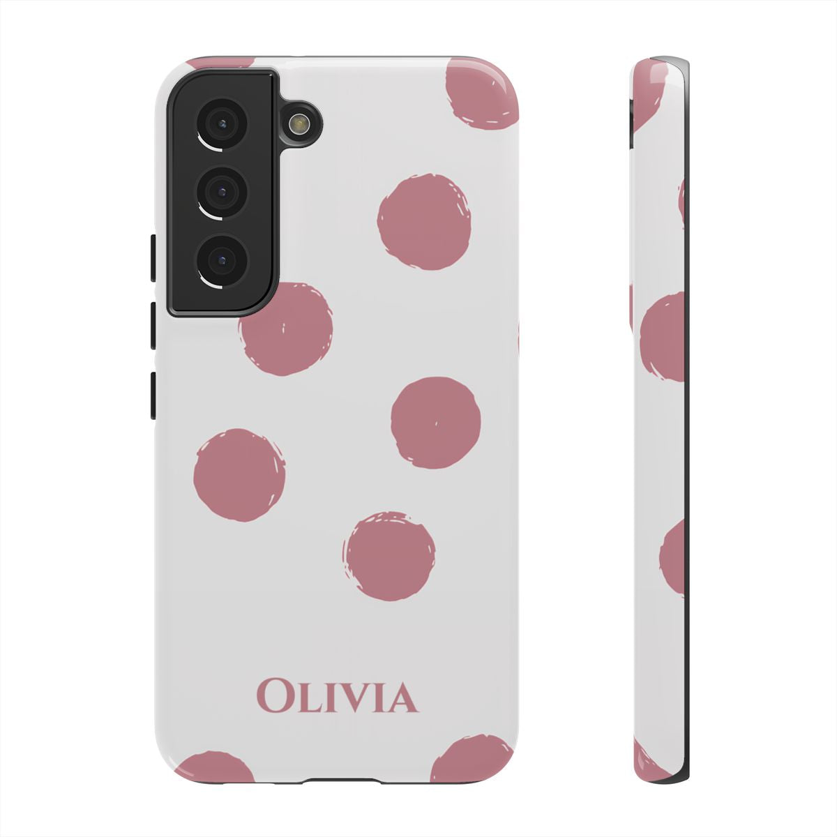Personalized Pink Polka Dot Phone Case – Custom Name White Blush Aesthetic