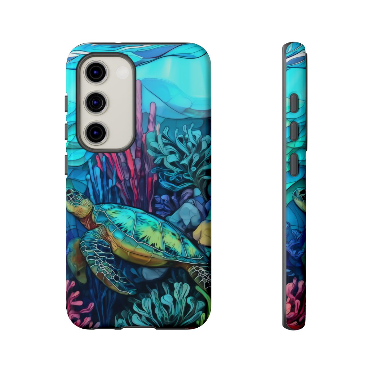 Stained Glass Turtle Phone Case – Coastal Blue Ocean Mosaic Aesthetic