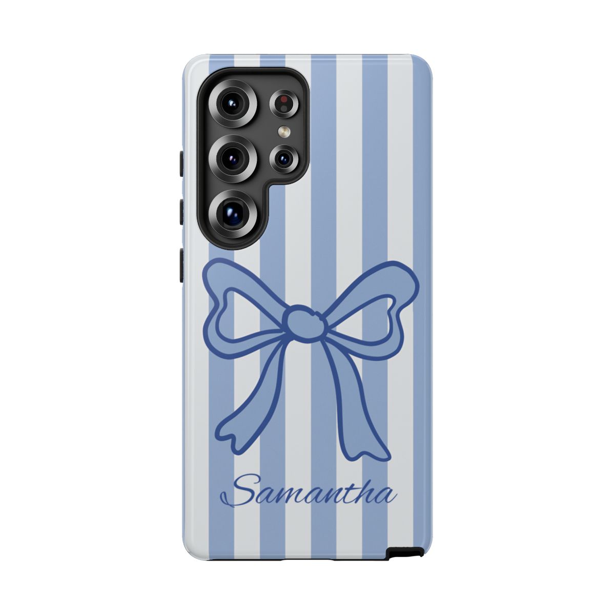 Personalized Coquette Bow Phone Case – Blue Striped Preppy Ribbon Aesthetic
