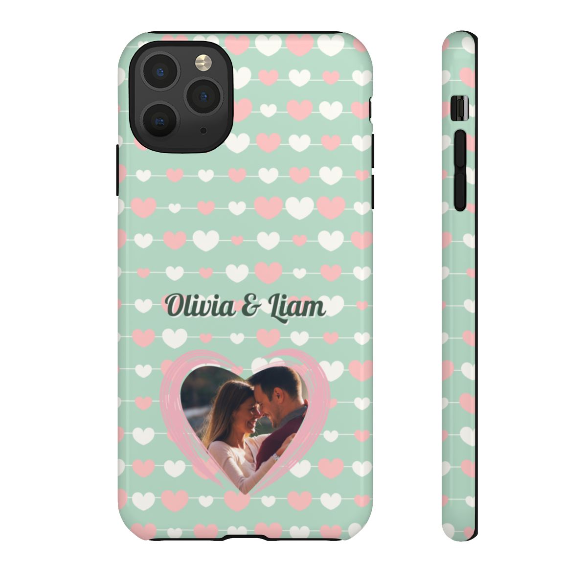 Personalized Mint Green Heart Phone Case - Custom Name and Photo