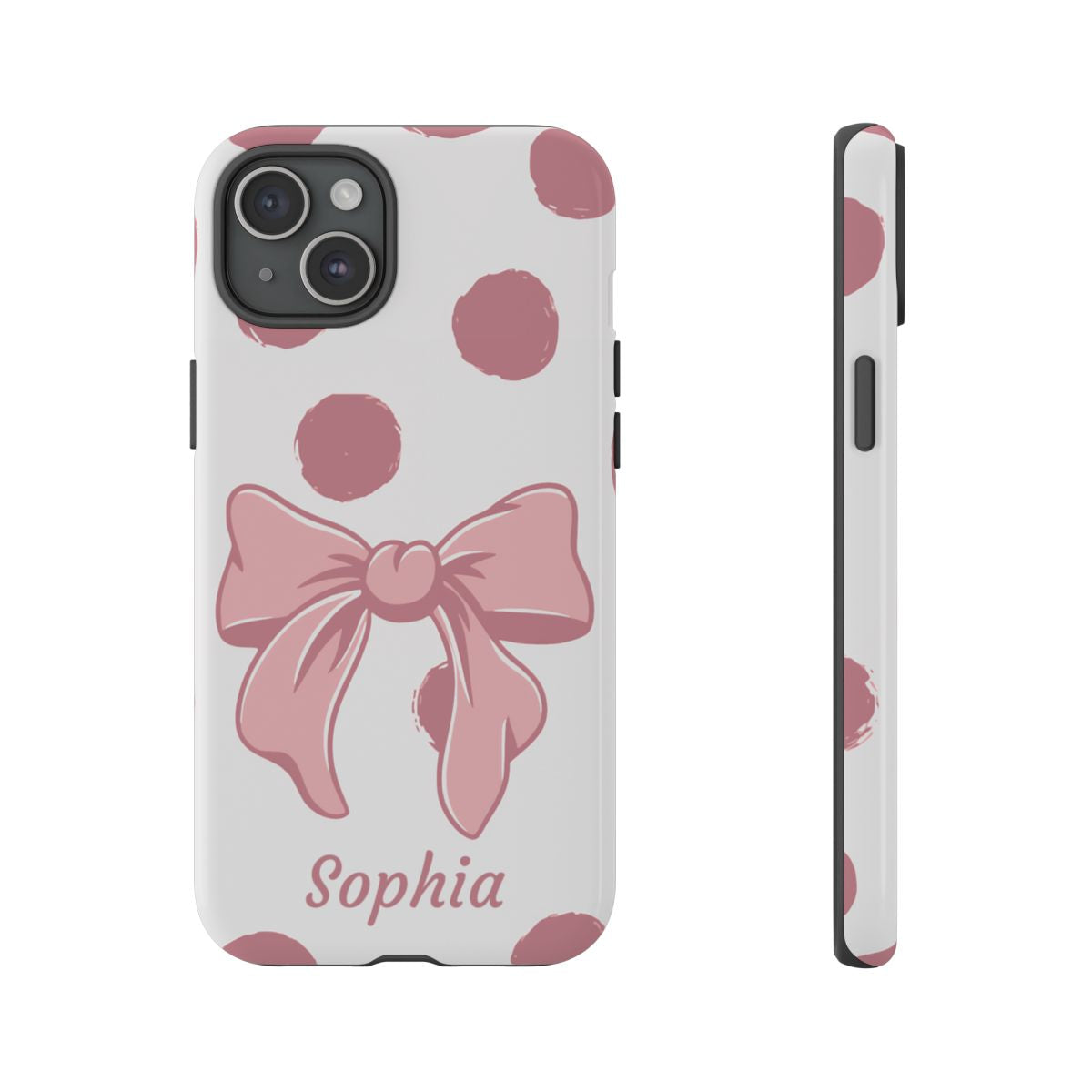 Personalized Pink Polka Dot Bow Phone Case – Custom Name Coquette Aesthetic