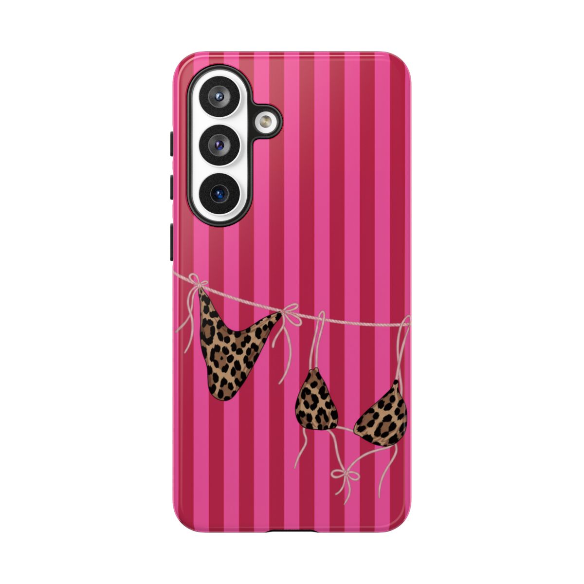 Leopard Bikini Striped Phone Case – Trendy Summer Beach Aesthetic
