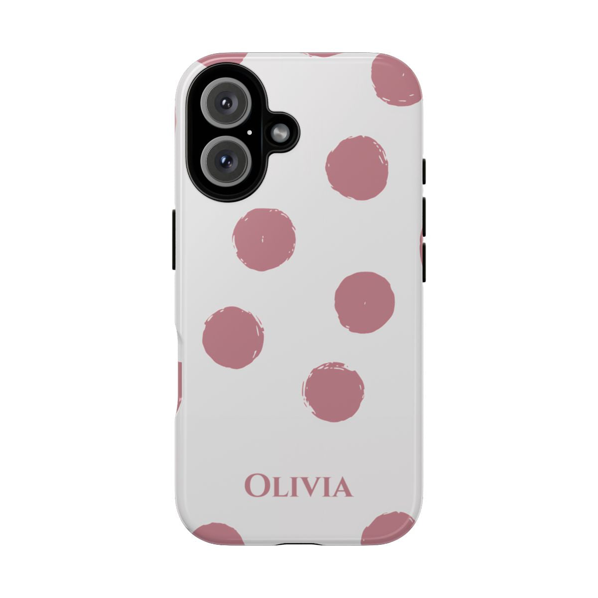 Personalized Pink Polka Dot Phone Case – Custom Name White Blush Aesthetic