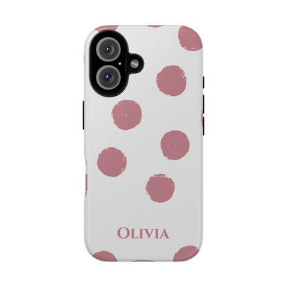 Personalized Pink Polka Dot Phone Case – Custom Name White Blush Aesthetic