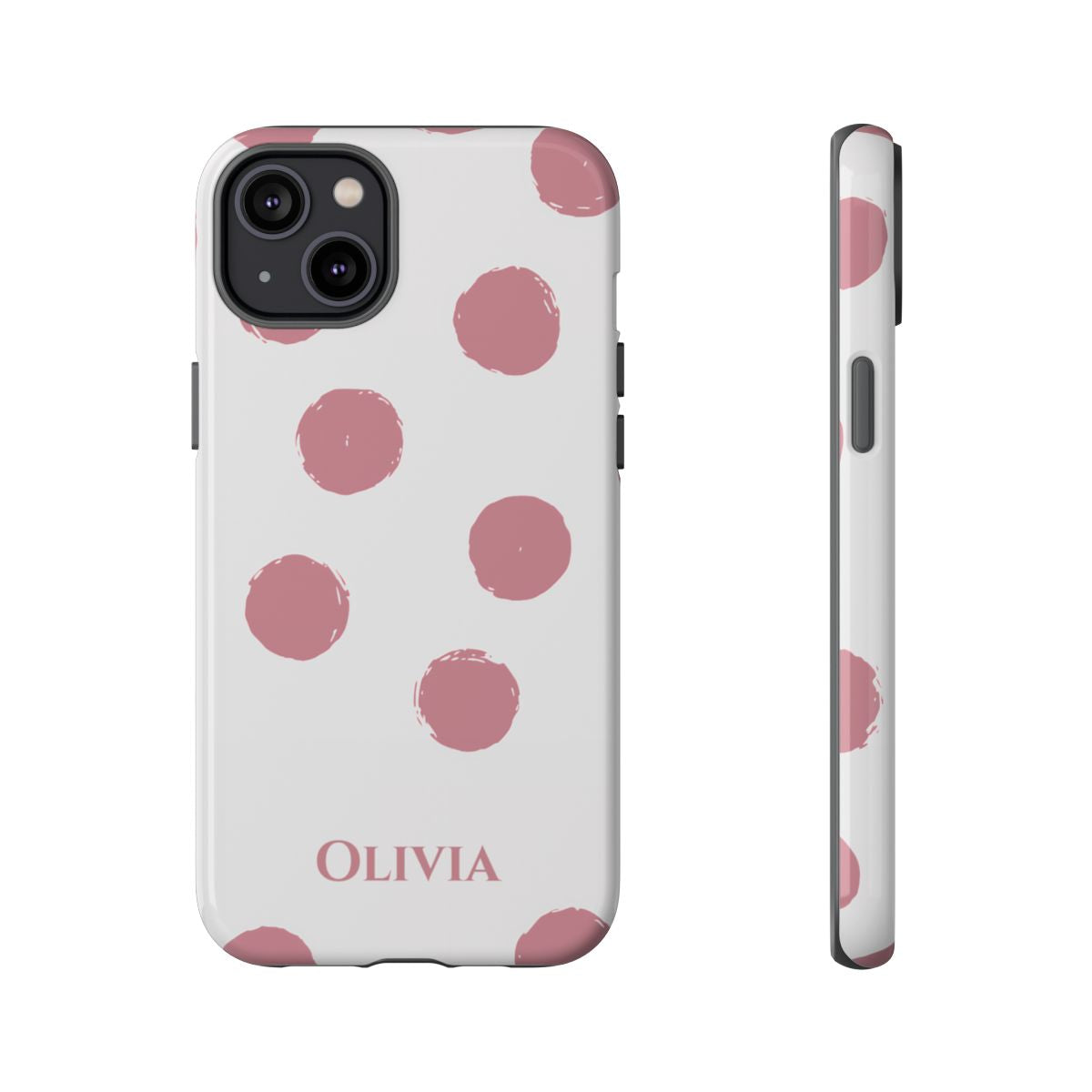 Personalized Pink Polka Dot Phone Case – Custom Name White Blush Aesthetic