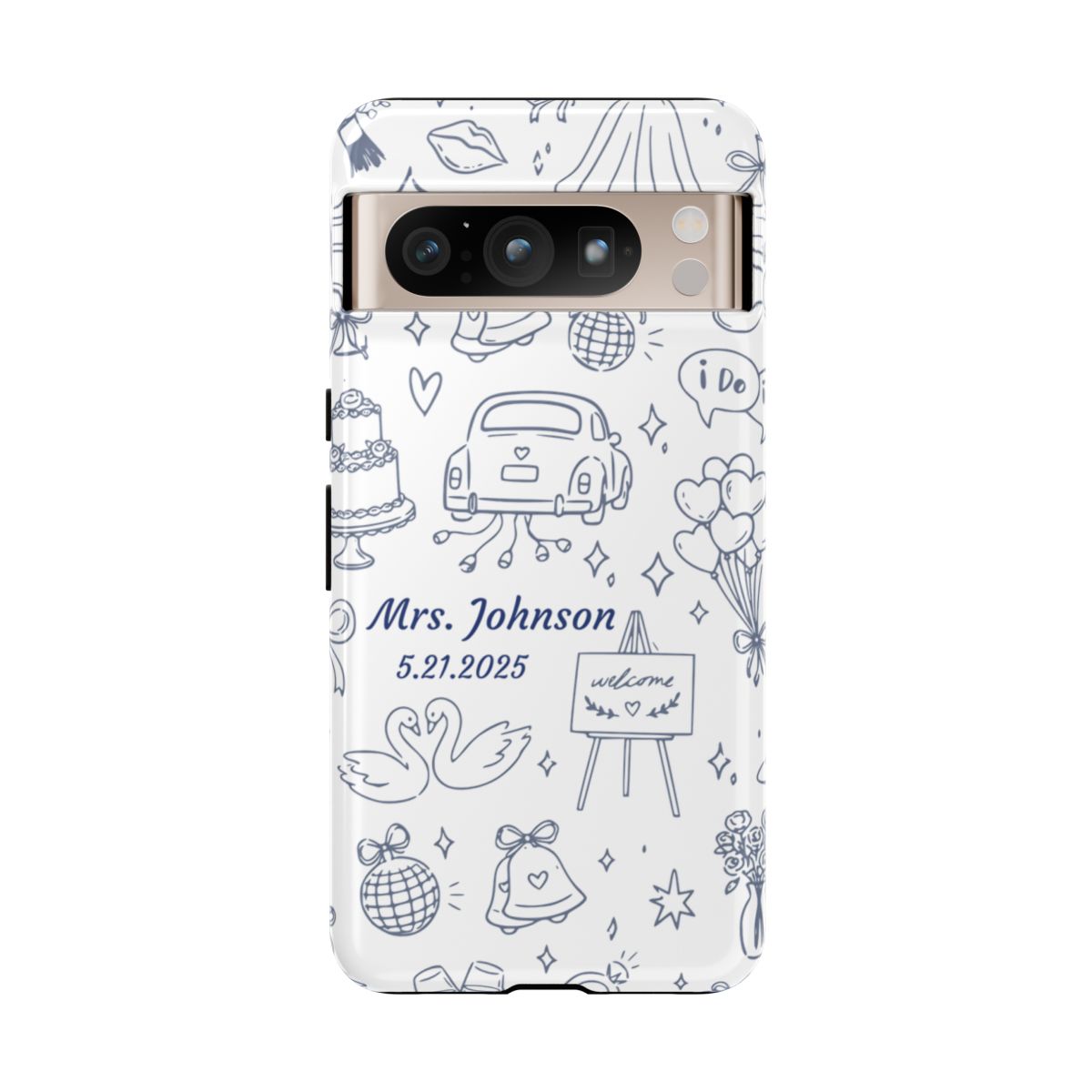 Navy Blue Personalized Wedding Phone Case – Custom Name & Date Bridal Gift