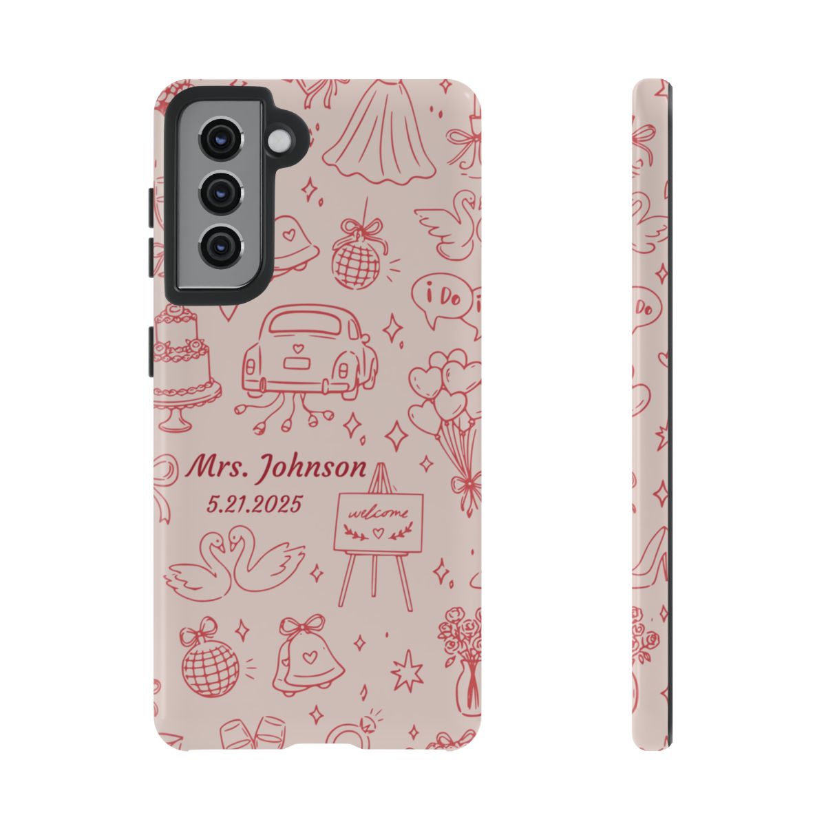 Pink Personalized Wedding Phone Case – Custom Name & Date Bridal Gift