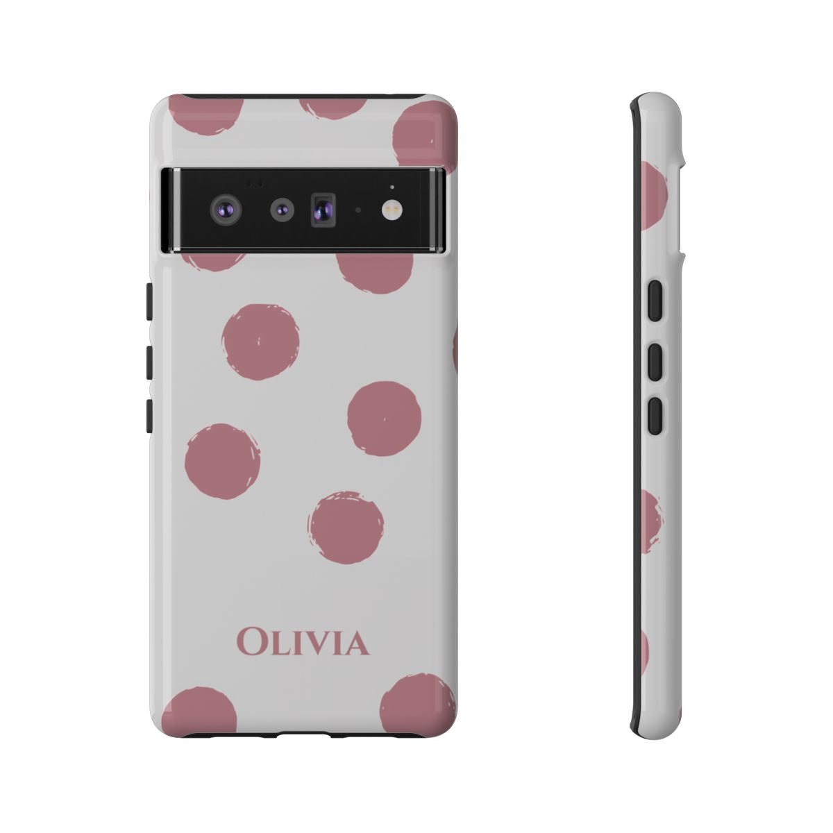 Personalized Pink Polka Dot Phone Case – Custom Name White Blush Aesthetic