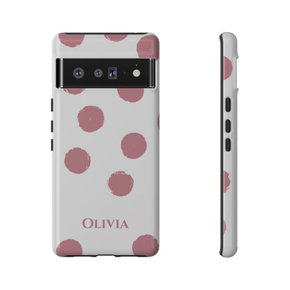 Personalized Pink Polka Dot Phone Case – Custom Name White Blush Aesthetic